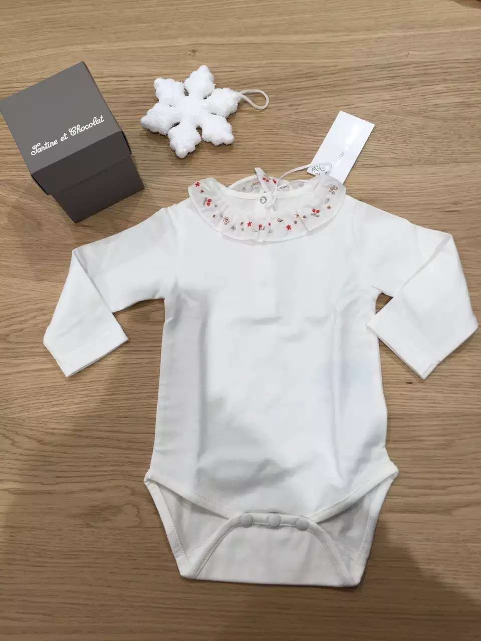 Baby Girls Ivory Cotton Jersey Babysuit With Embroidery Lace Collar - CÉMAROSE | Children's Fashion Store