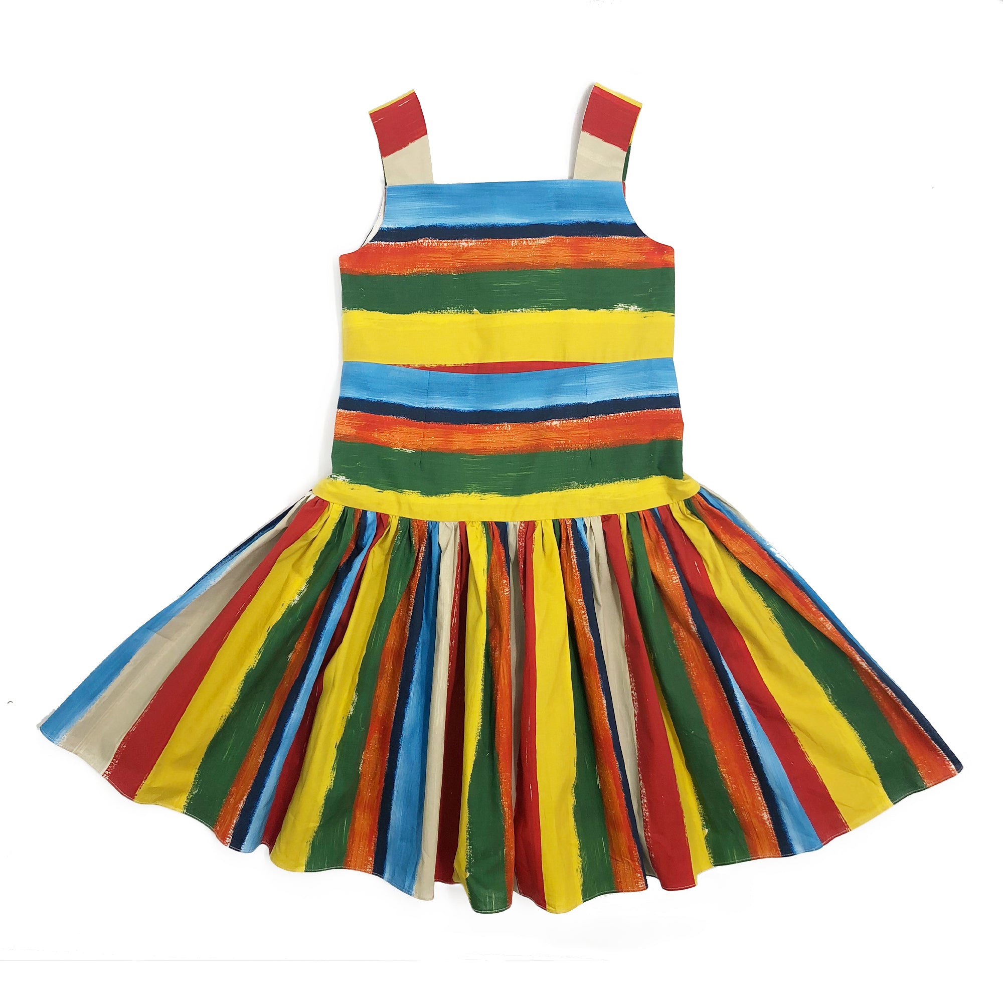 Girls Color Stripes Cotton Dress