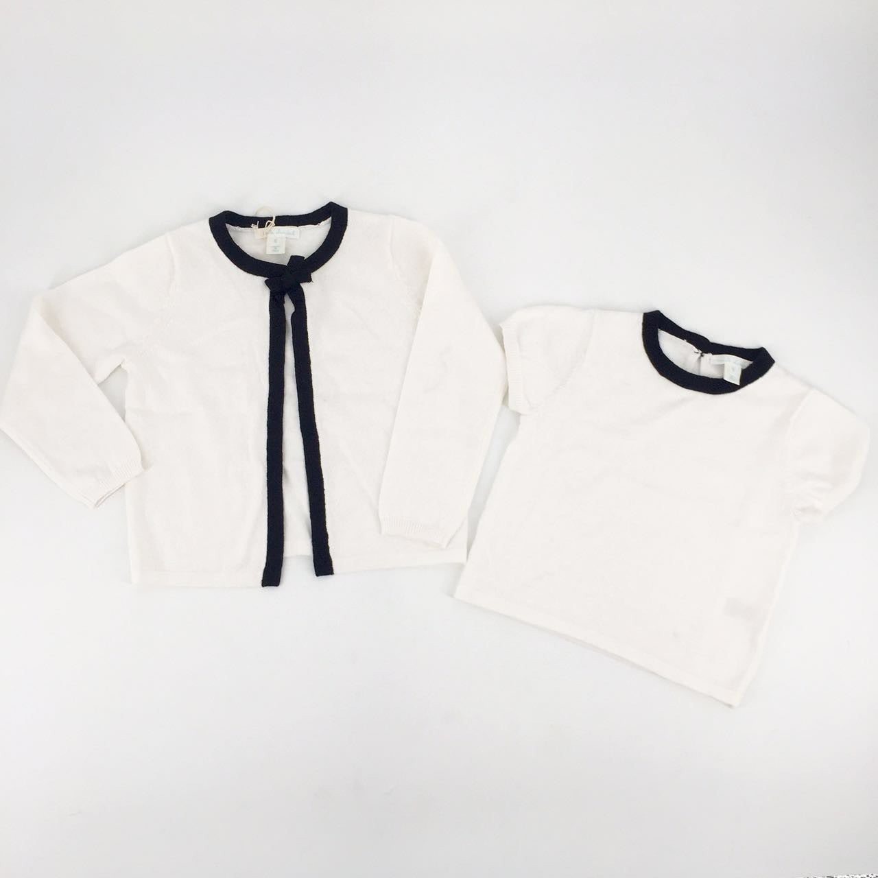Girls White Cotton Knitted T-Shirt And Cardigans Set - CÉMAROSE | Children's Fashion Store - 1