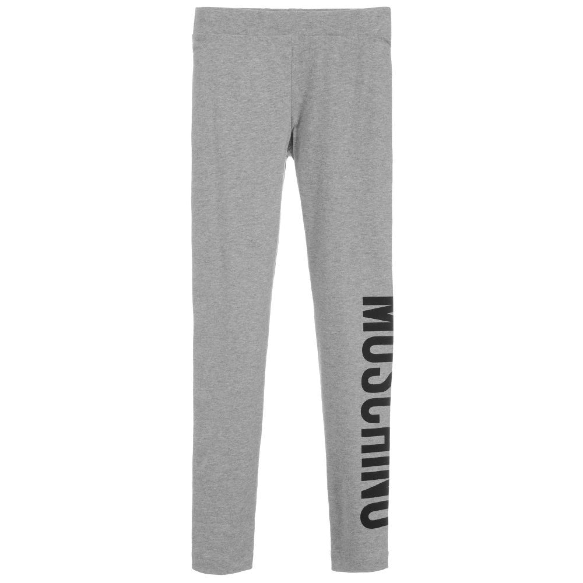 Girls Melange Grey Logo Cotton Leggings