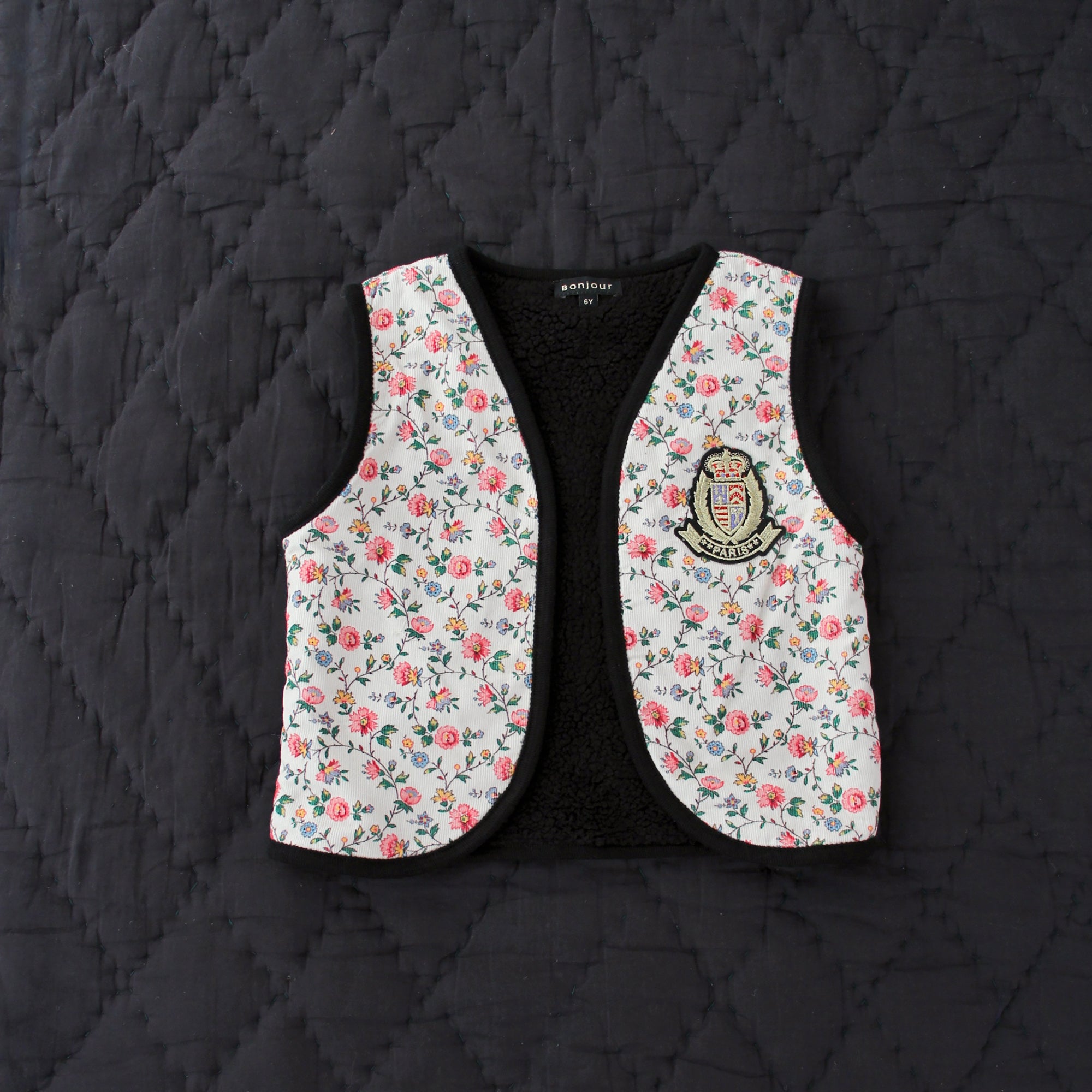 Girls Ivory Flowers Reversible Gilet