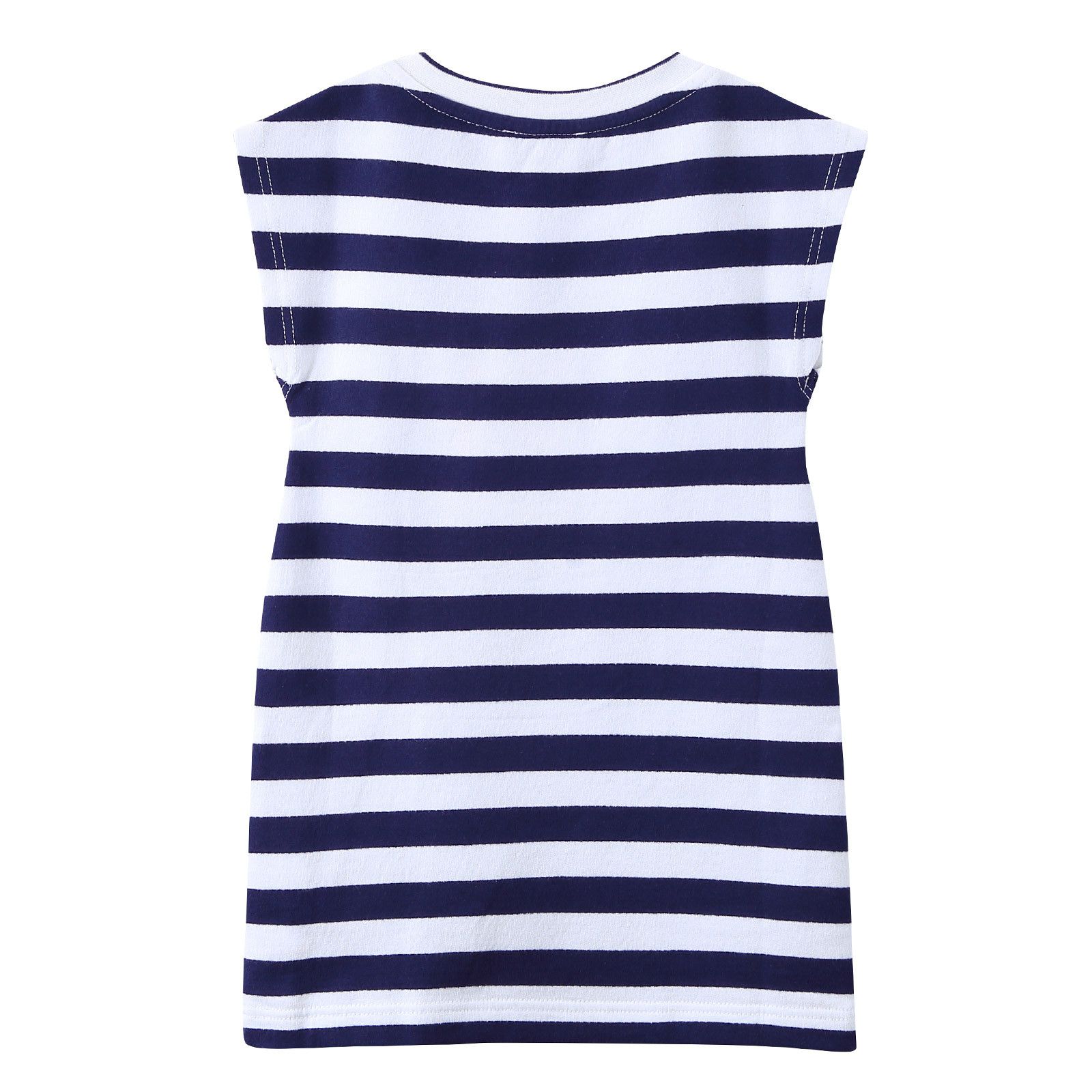 Girls White Cotton Dress With Navy Blue Striped - CÉMAROSE | Children's Fashion Store - 2