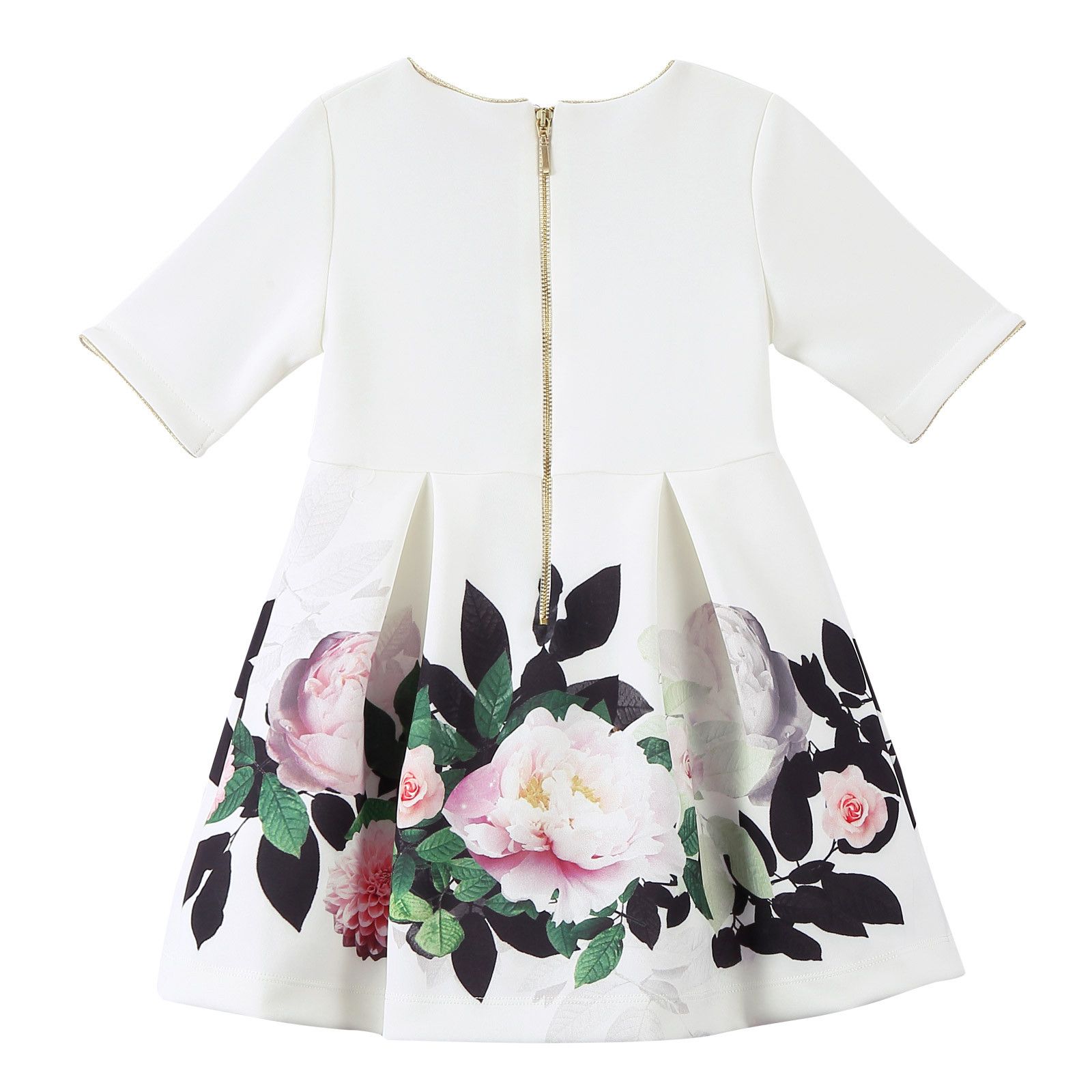 Girls White Dress With Flower Print Skirt - CÉMAROSE | Children's Fashion Store - 2