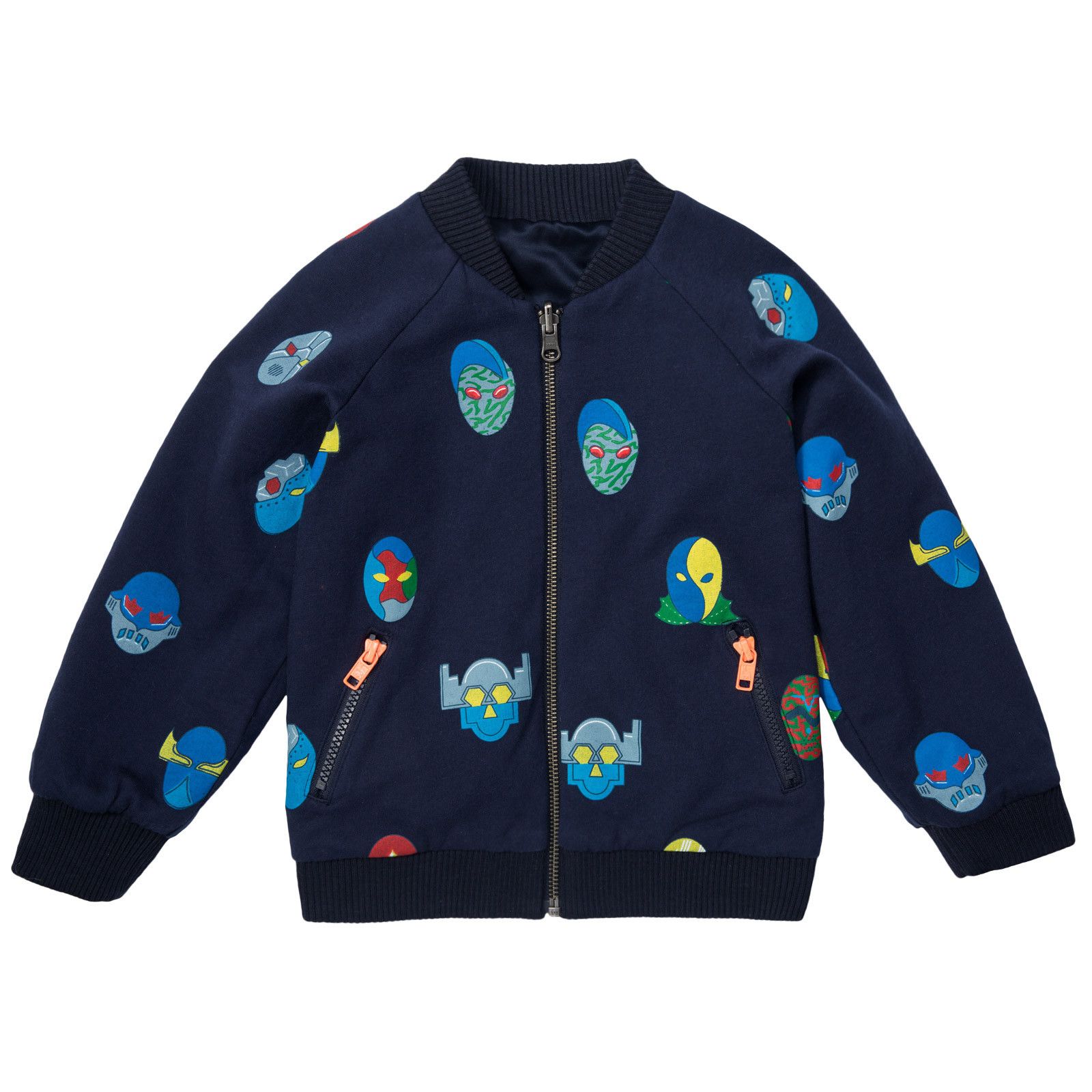 Jack Boys Navy Blue Reversible Super Stella Heroes Jacket With Printed Bomber - CÉMAROSE | Children's Fashion Store - 1