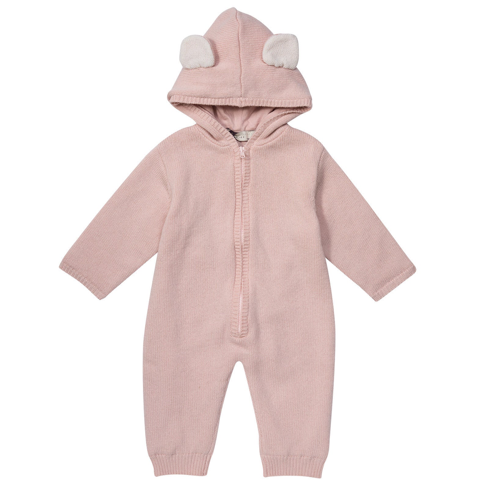 Acorn Baby Light Pink Wool&Cashmere Hooded Babysuit - CÉMAROSE | Children's Fashion Store - 1