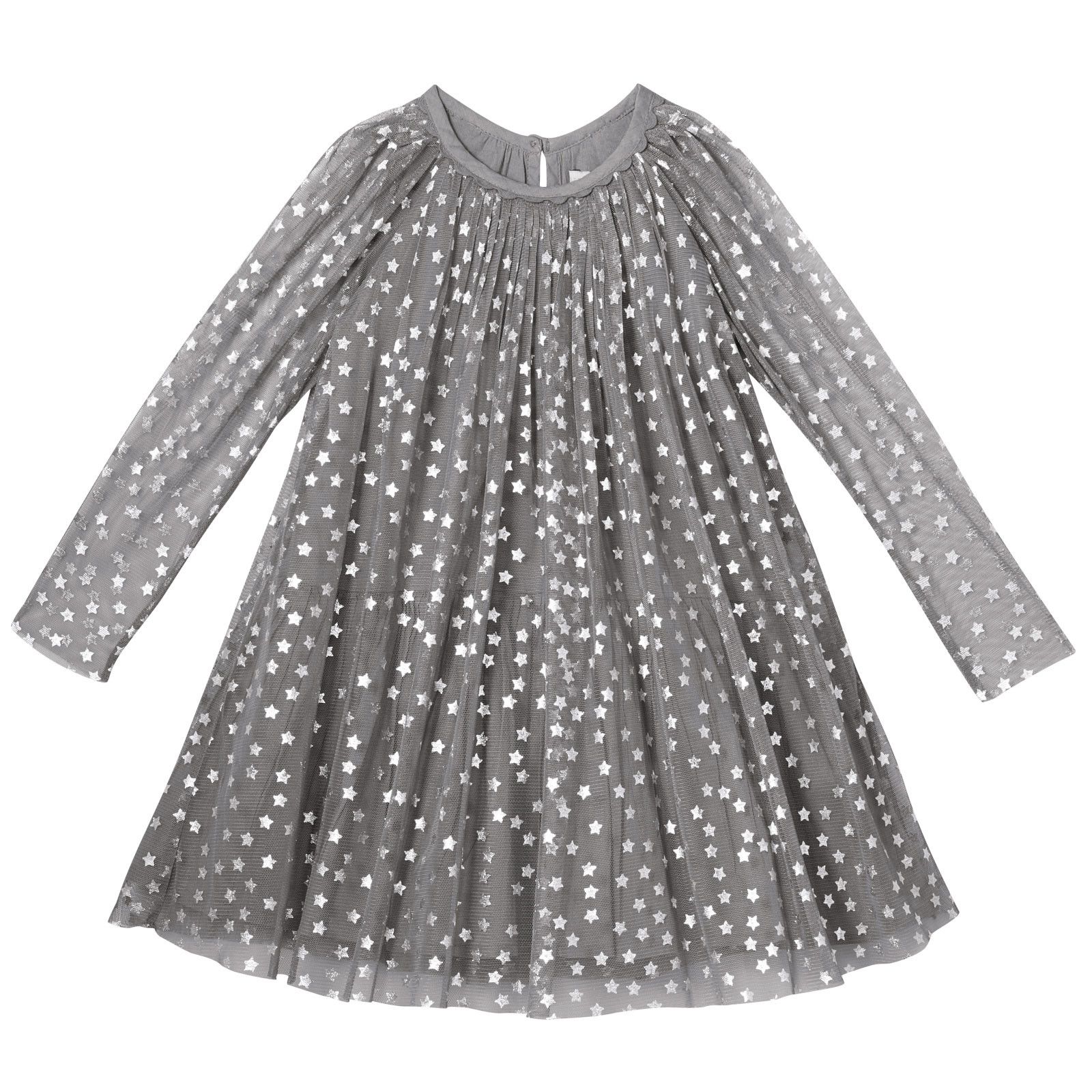 Misty Girls Grey Cotton Shiny Silver Stars Printed Dress - CÉMAROSE | Children's Fashion Store - 1