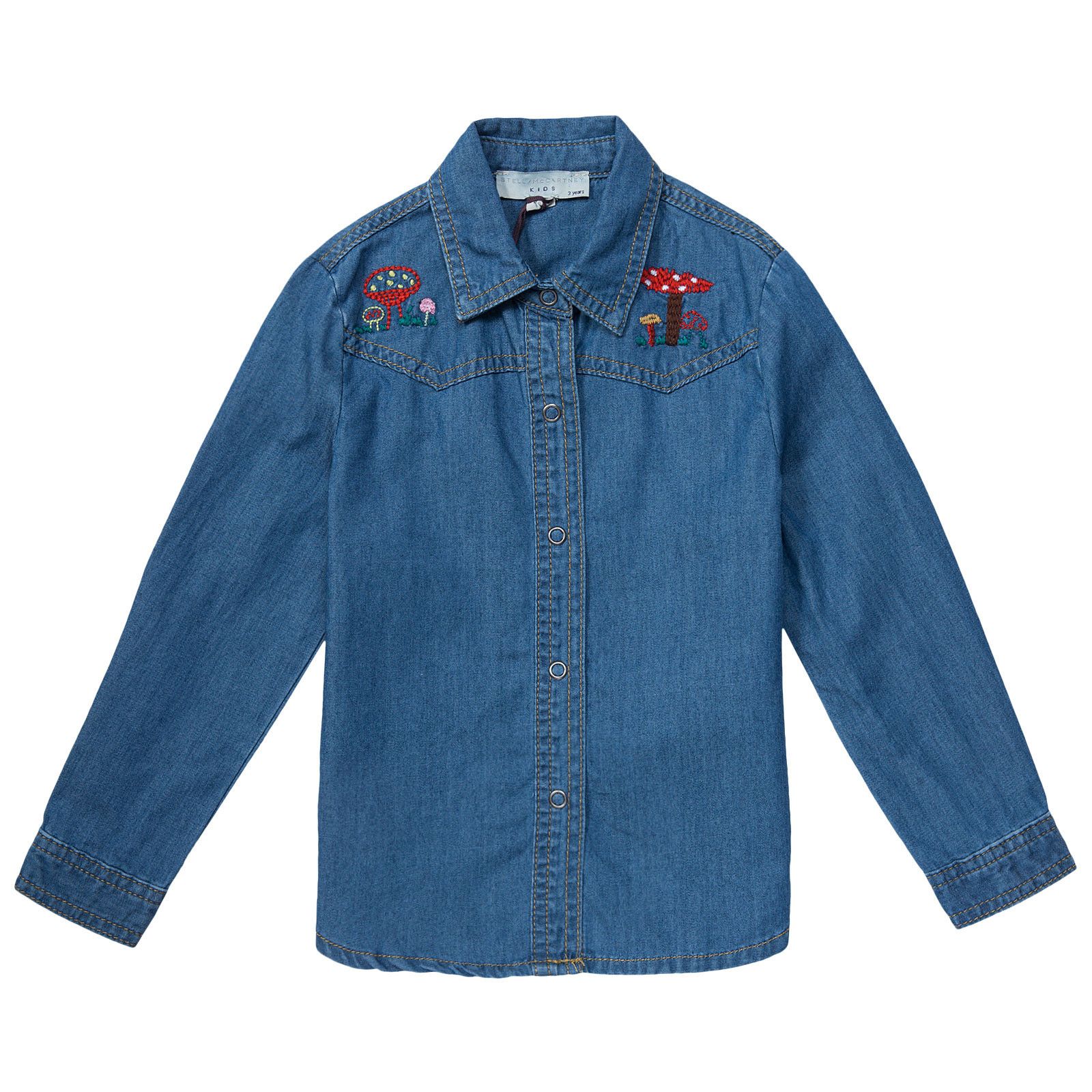 Mushroom Girls Blue Denim Cotton Blouse - CÉMAROSE | Children's Fashion Store - 1