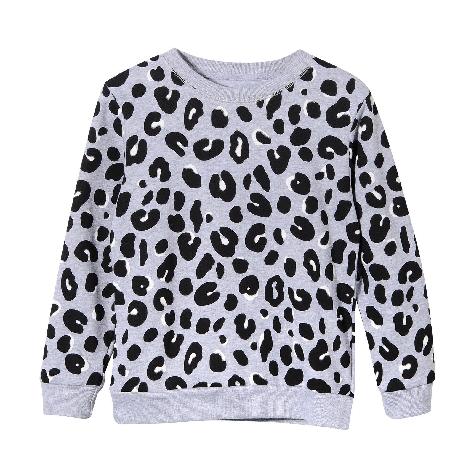 Betty Girls Grey Leopard Printed Sweatshirt - CÉMAROSE | Children's Fashion Store - 1