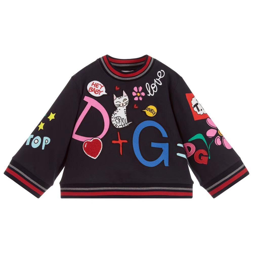 Girls Dark Blue Cotton Sweatshirt