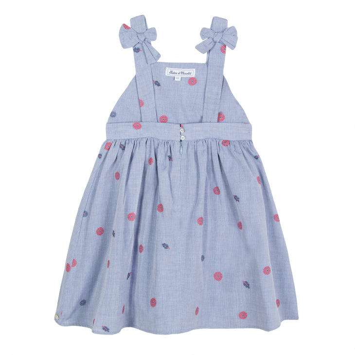 Girls Light Blue Embroidery Cotton Dress