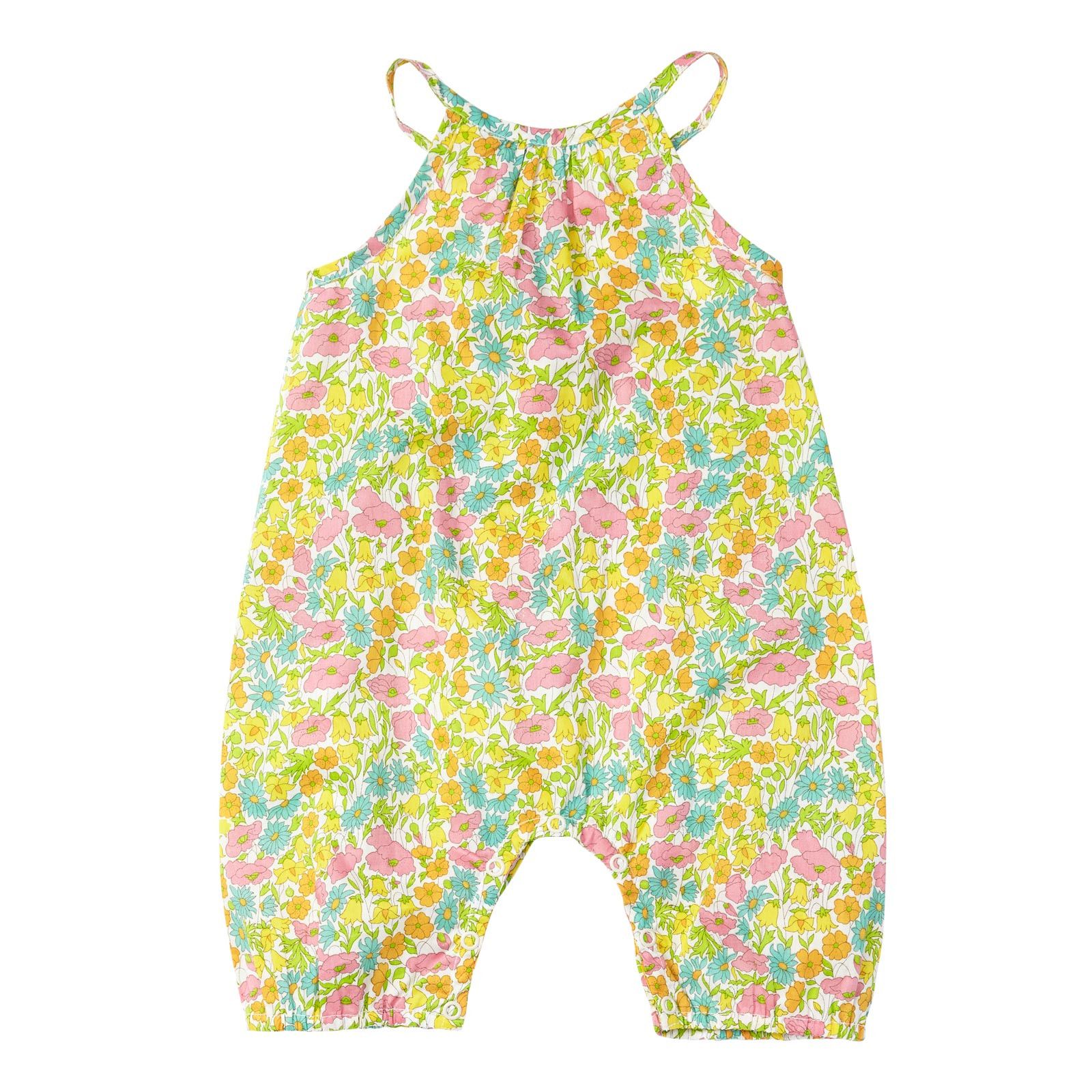 Baby Yellow Cotton Poppy Printed Woven Dungarees - CÉMAROSE | Children's Fashion Store