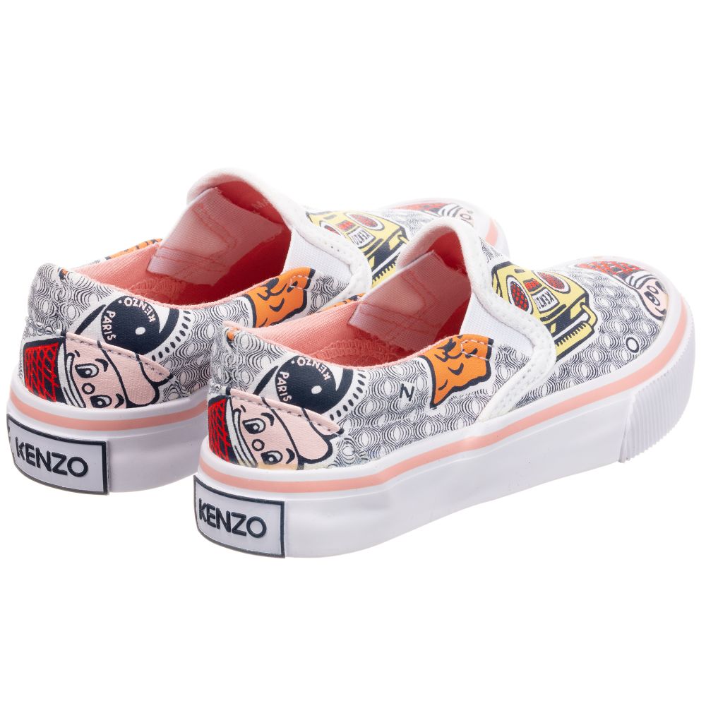 Girls White Printed Shoes