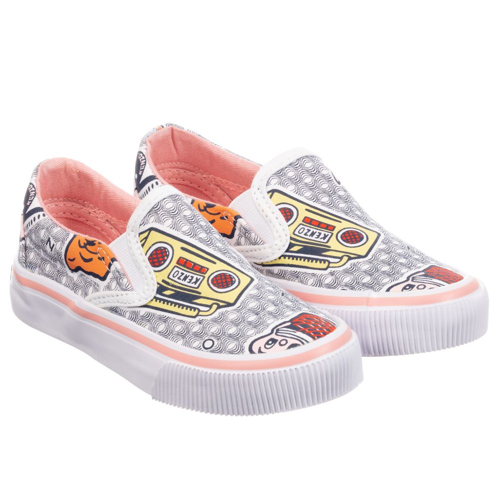 Girls White Printed Shoes