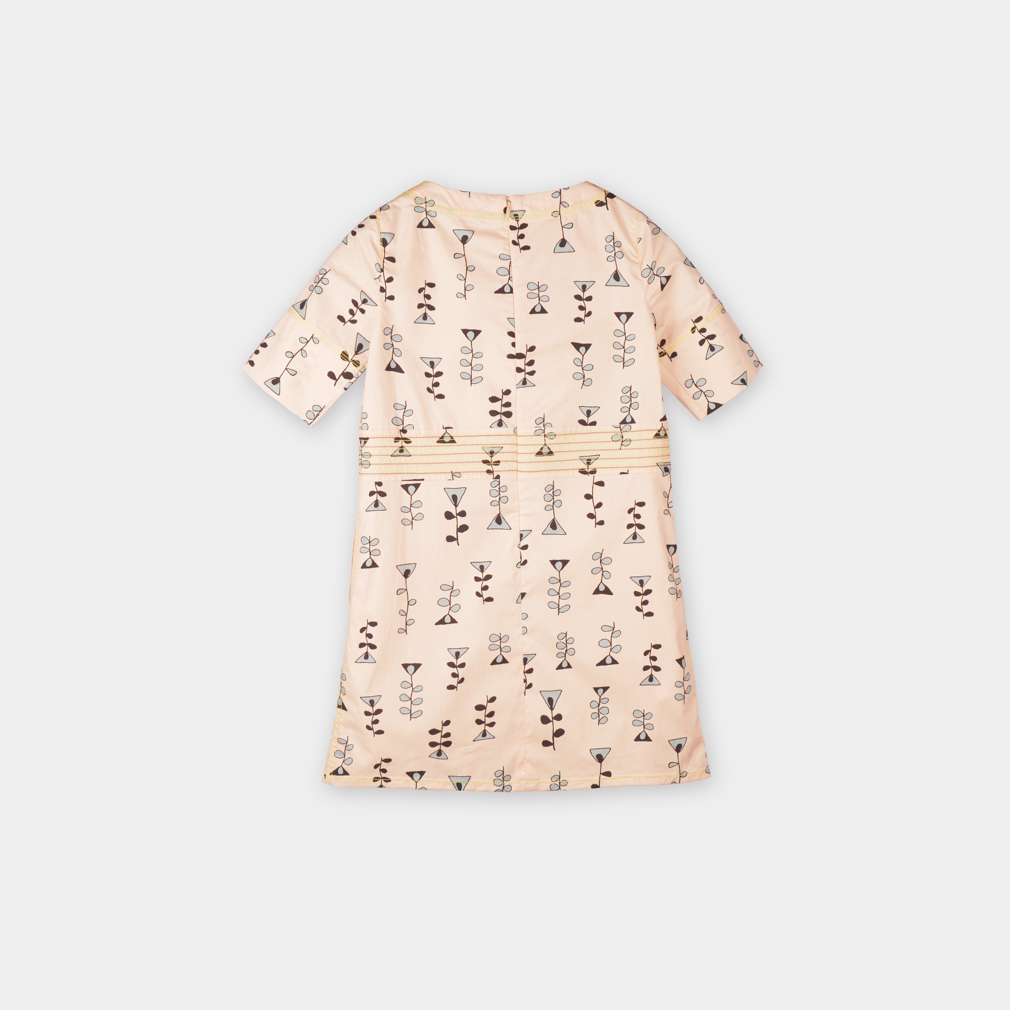 Girls Cream Pink Printed Cotton Dress