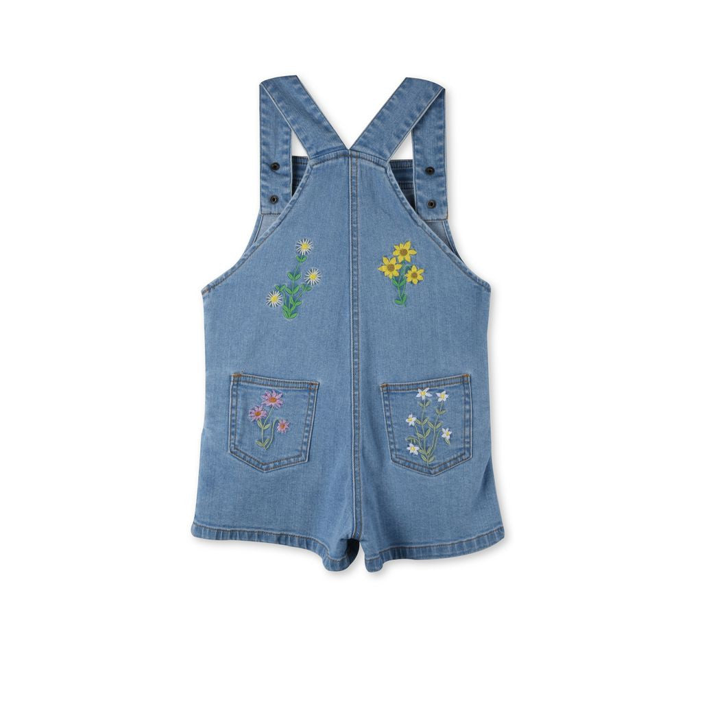 Girls Light Blue Floral Embroidered Edith Dungaree - CÉMAROSE | Children's Fashion Store - 2
