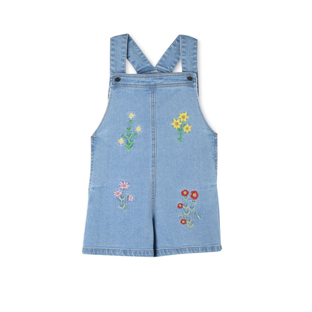 Girls Light Blue Floral Embroidered Edith Dungaree - CÉMAROSE | Children's Fashion Store - 1