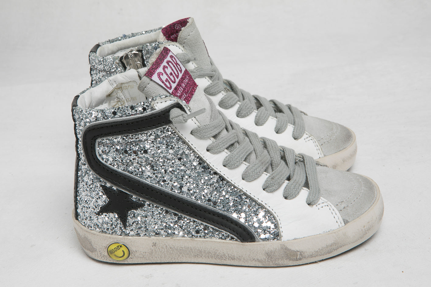 Girls Silver High Top Leather Shoes