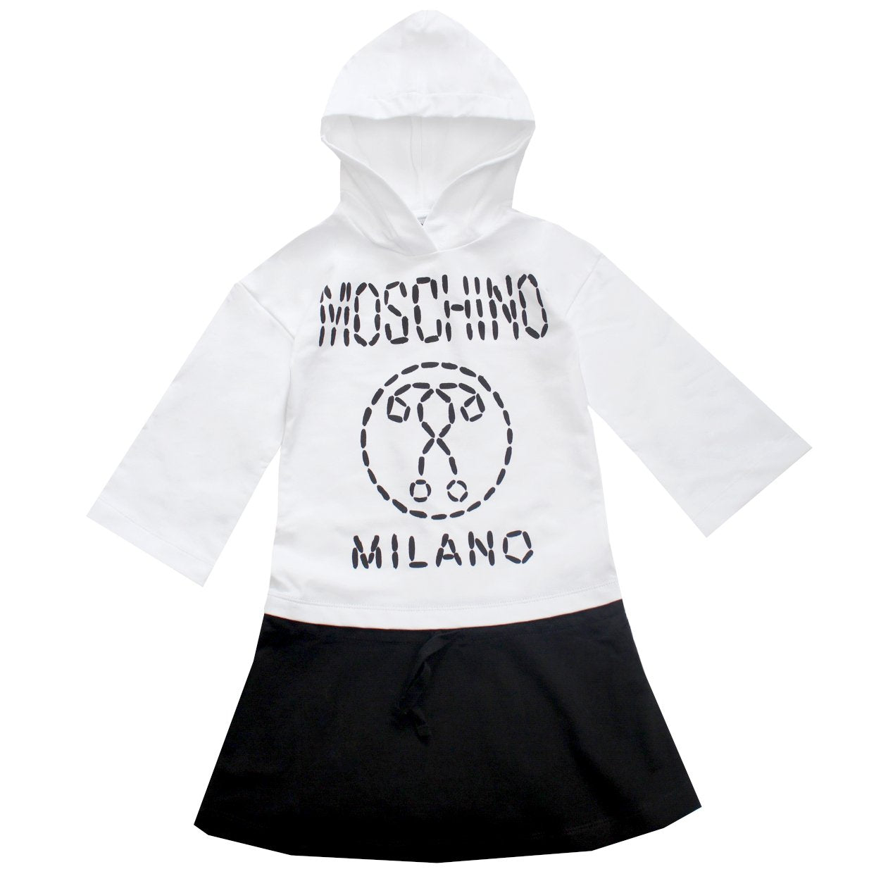 Girls White & Black Logo Cotton Dress