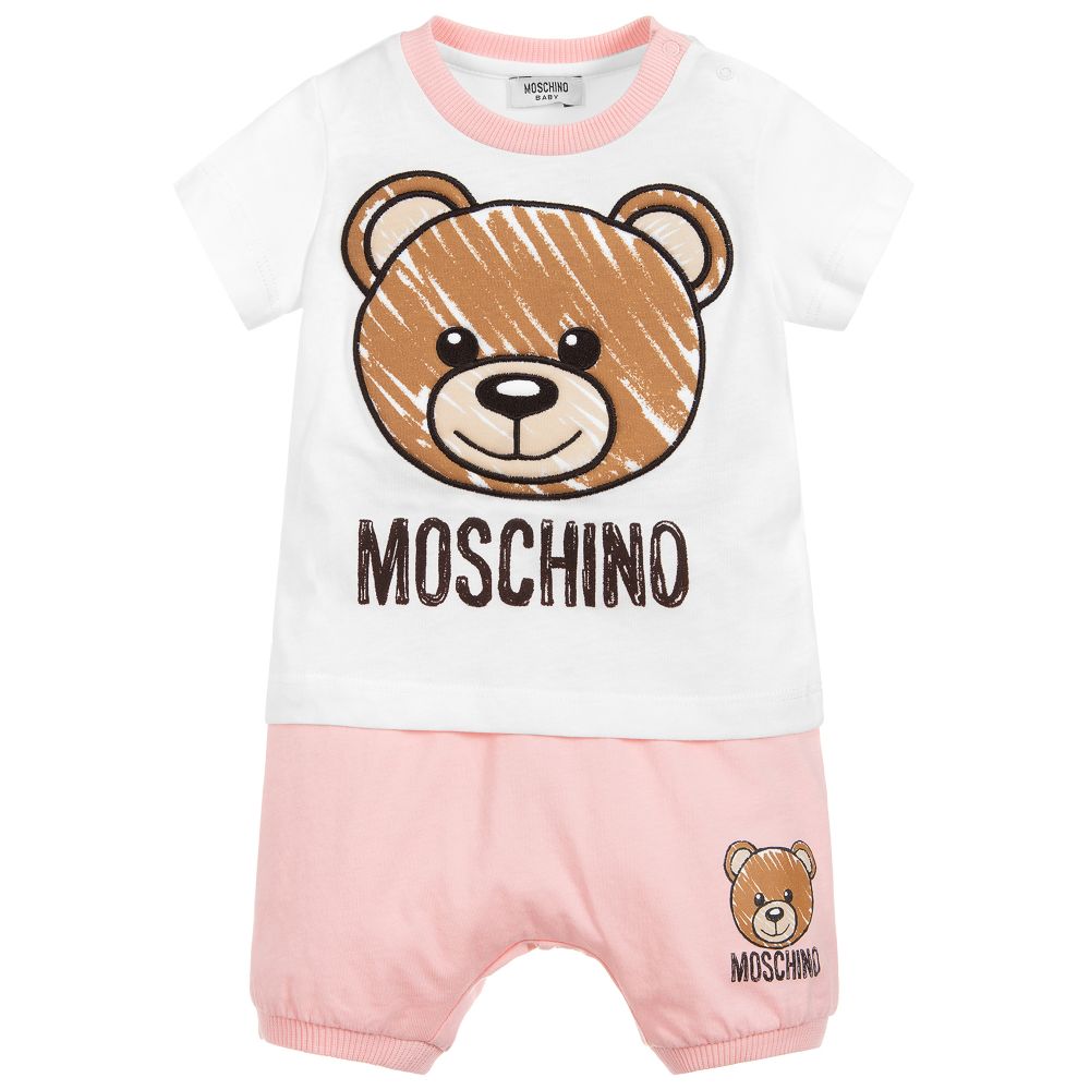 Baby Girls White & Pink Cotton Shorts Set