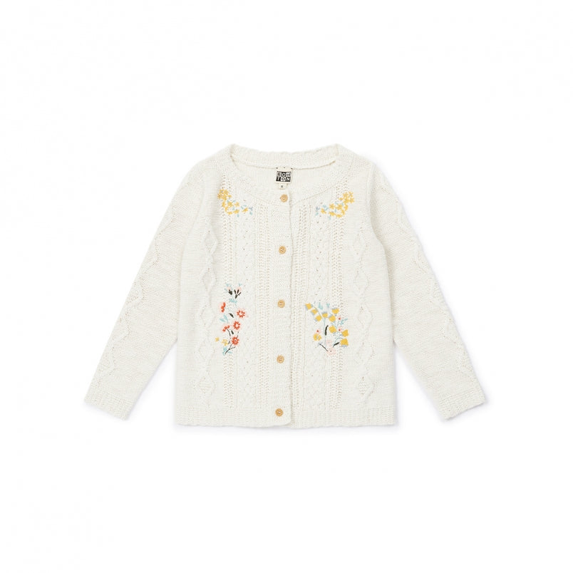 Girls White Embroidered Cardigan