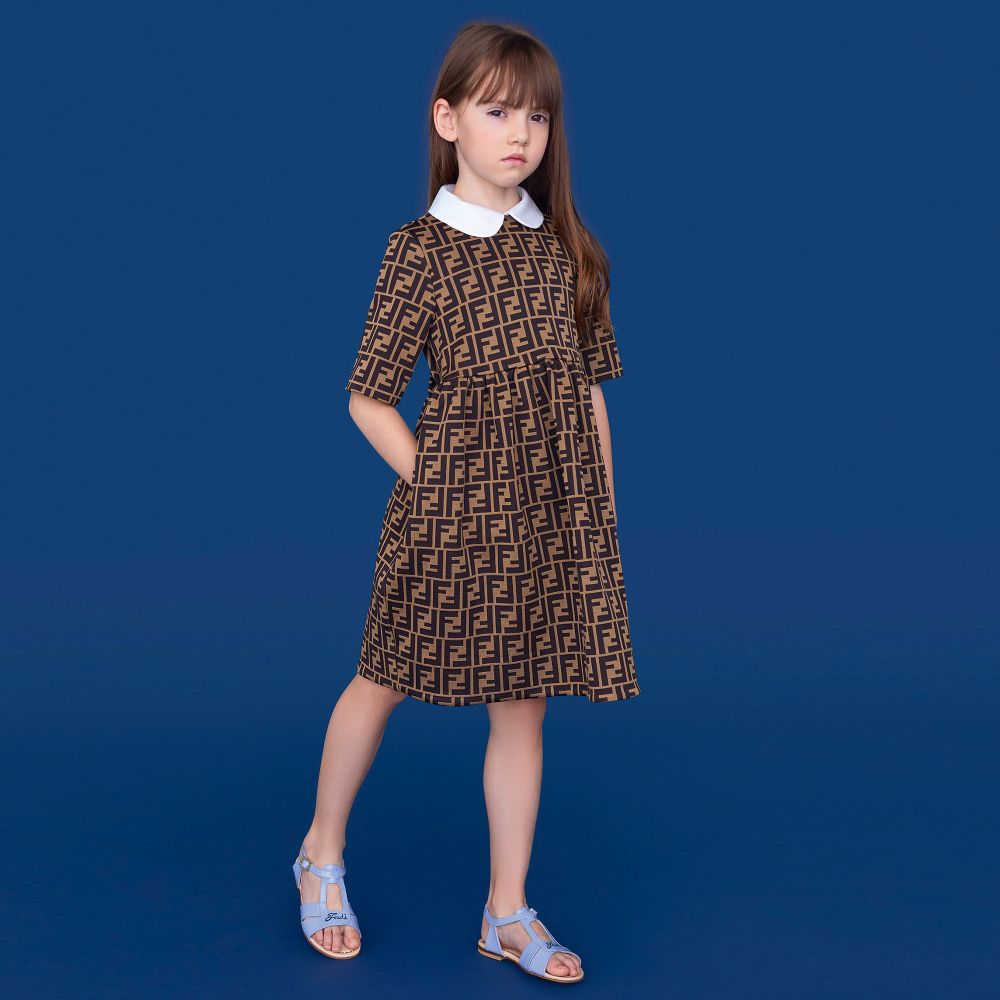 Girls Brown "FF" Logo Dress