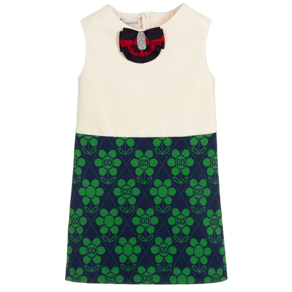Girls White & Green Dress