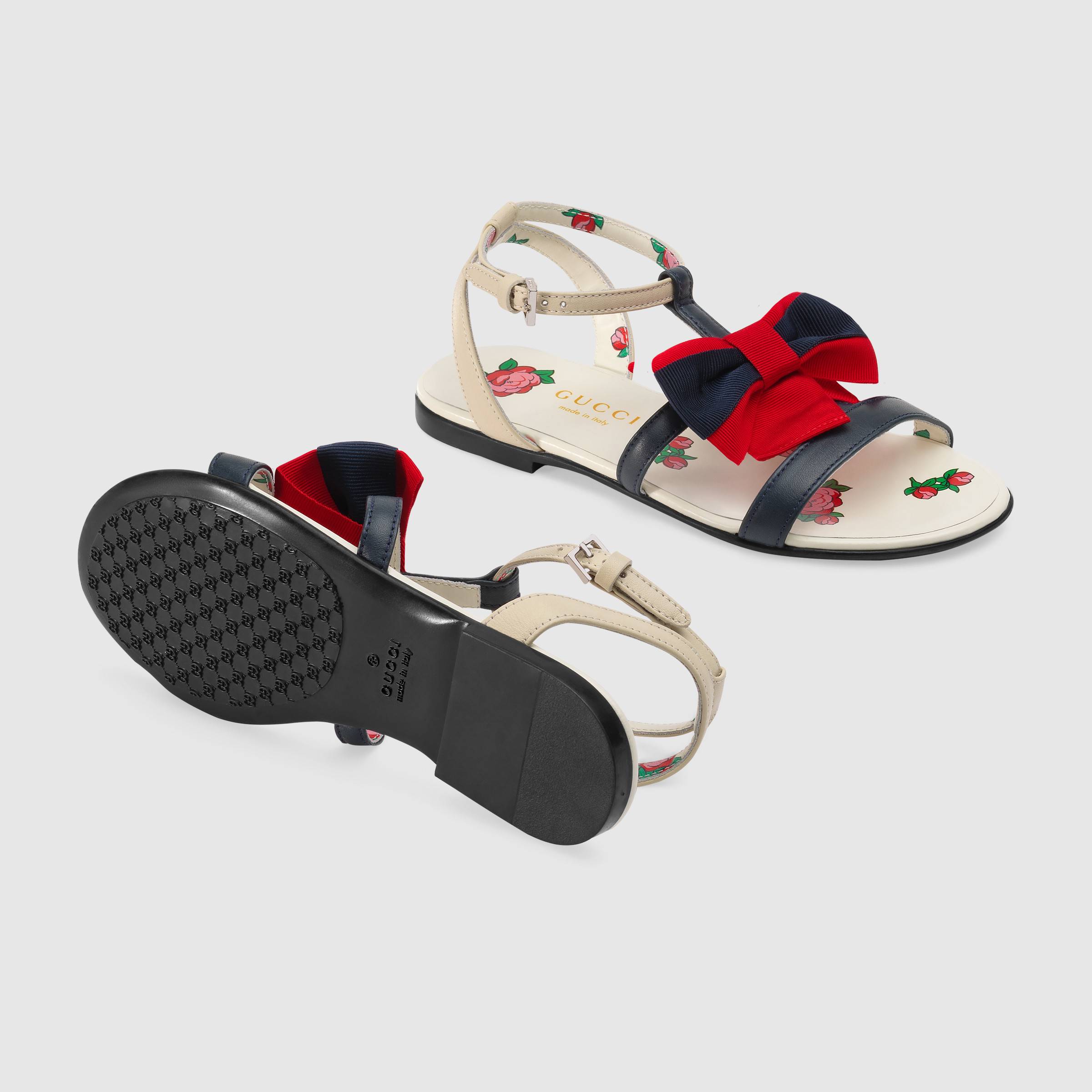Girls Blue & White Leather Sandals