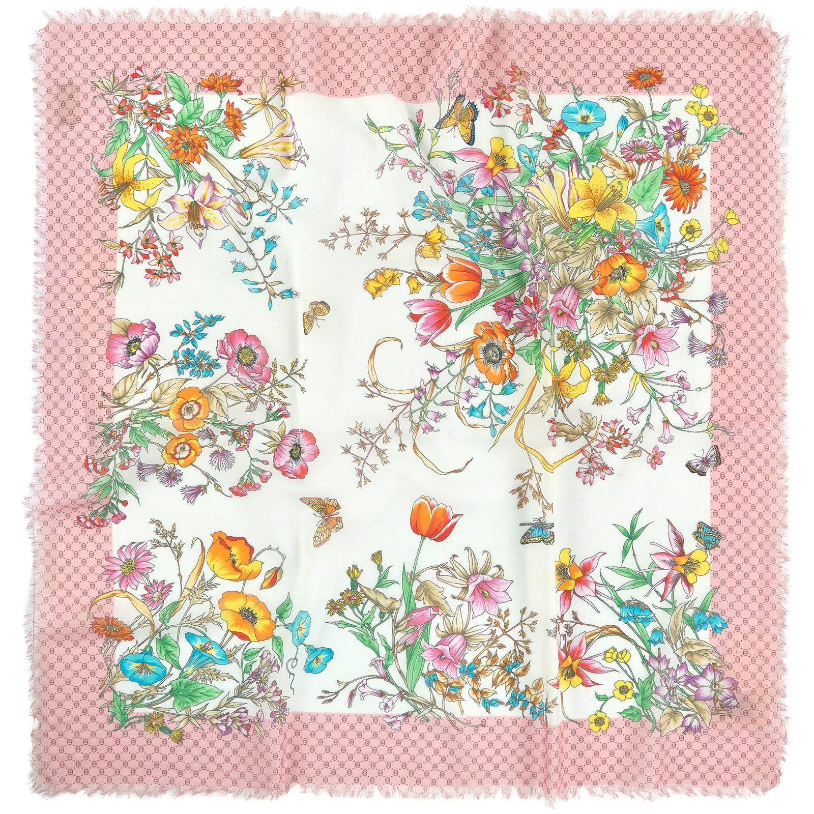 Girls Pink & Ivory Flowers "80X80CM" Scarves