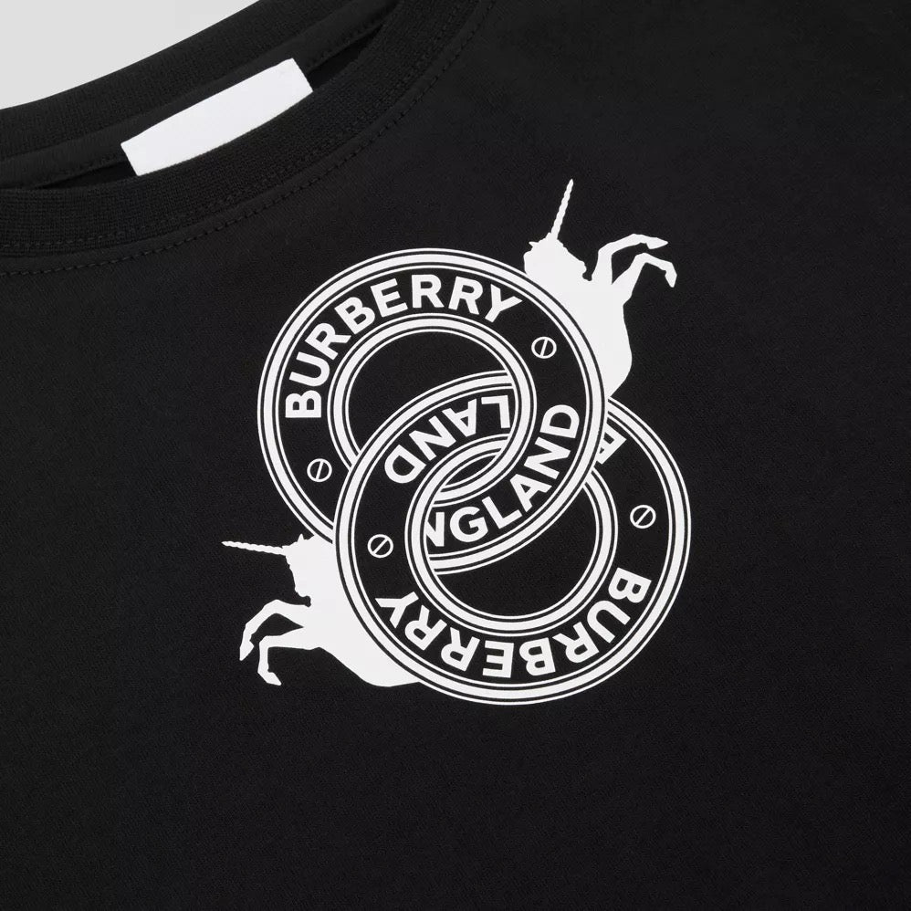 T-shirt noir à logo pour garçons et filles