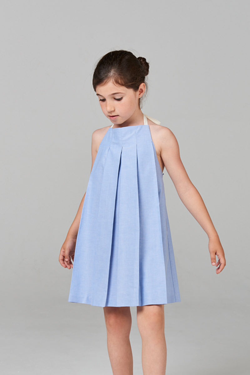 Girls Blue Pleated Dress