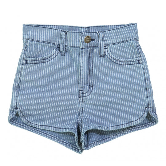 Girls White & Blue Striped Cotton Shorts