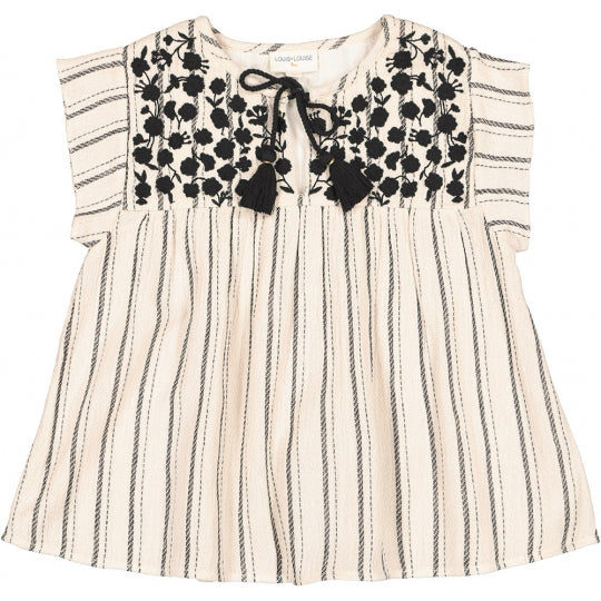 Girls Black & White Striped Cotton Blouse
