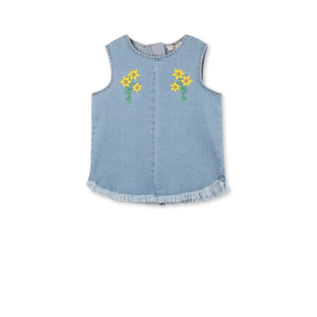 Girs Light Blue Floral Embroidered Violetta Blouse - CÉMAROSE | Children's Fashion Store - 1
