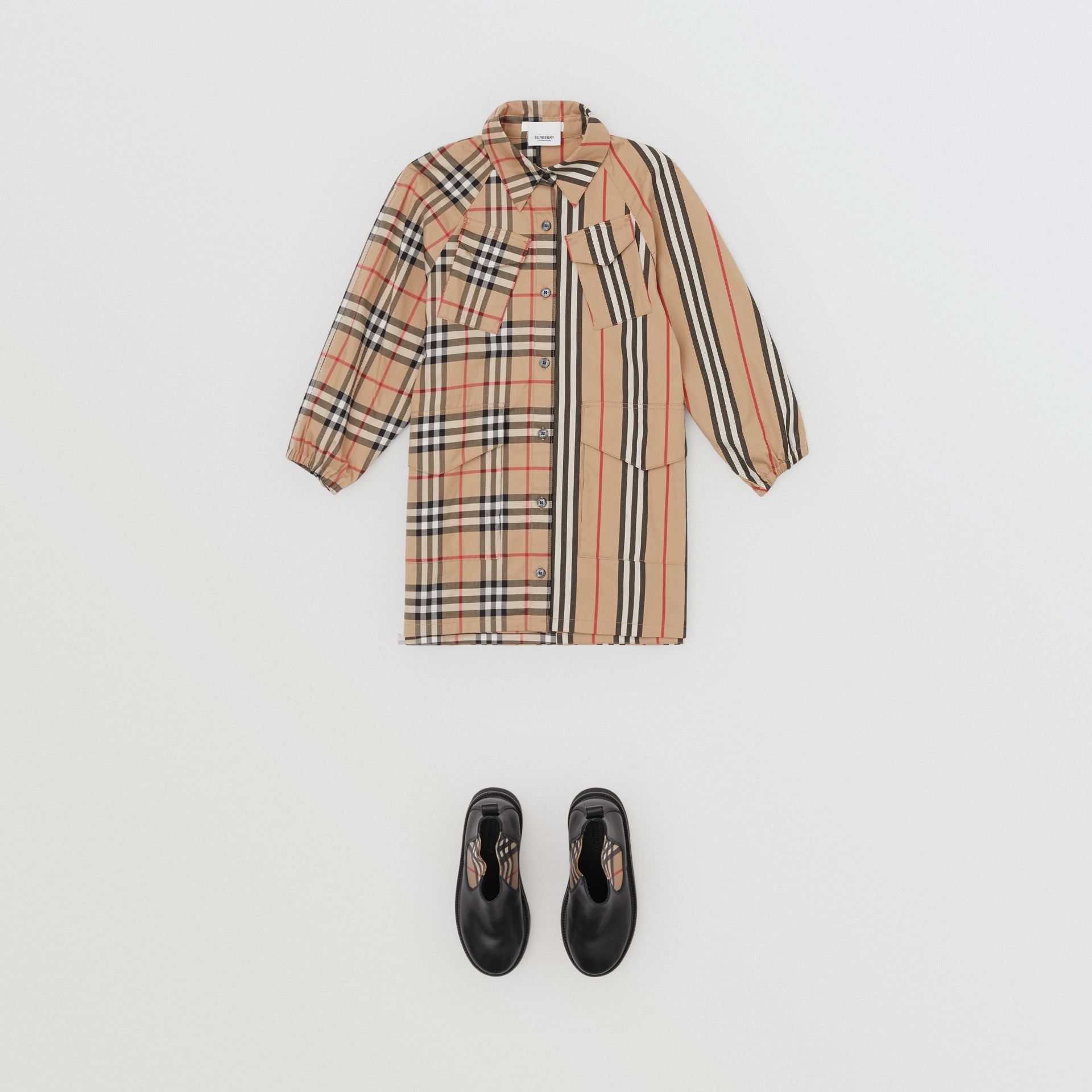 Girls Beige Check Cotton Dress
