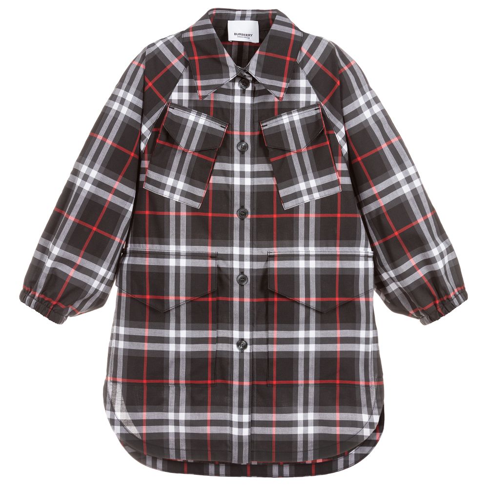 Girls Black Check Cotton Dress