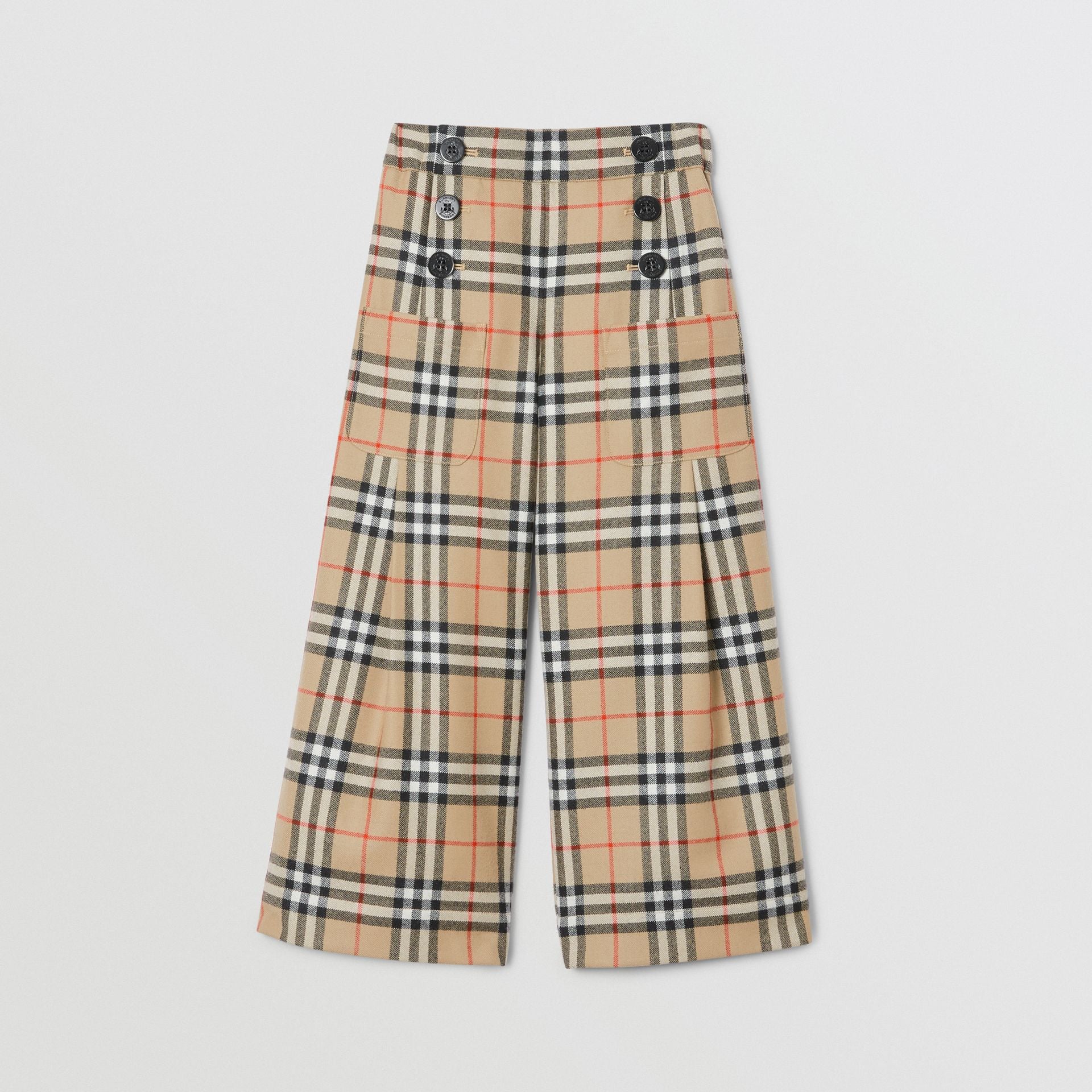 Girls Archive Beige Check Wool Trousers