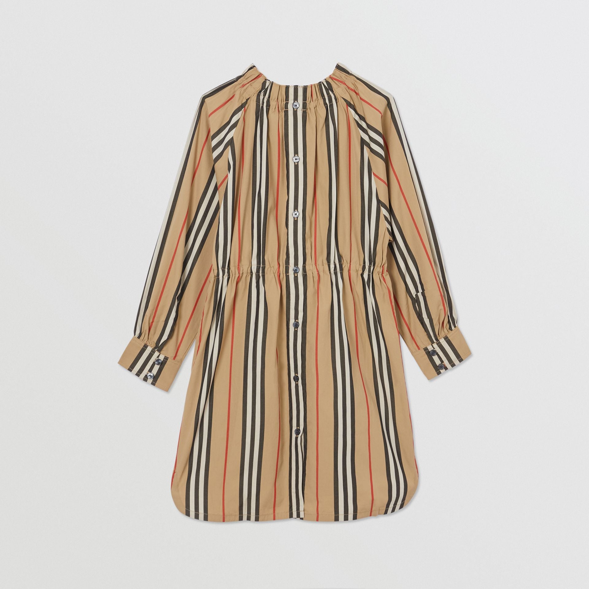 Girls Beige Striped Cotton Dress