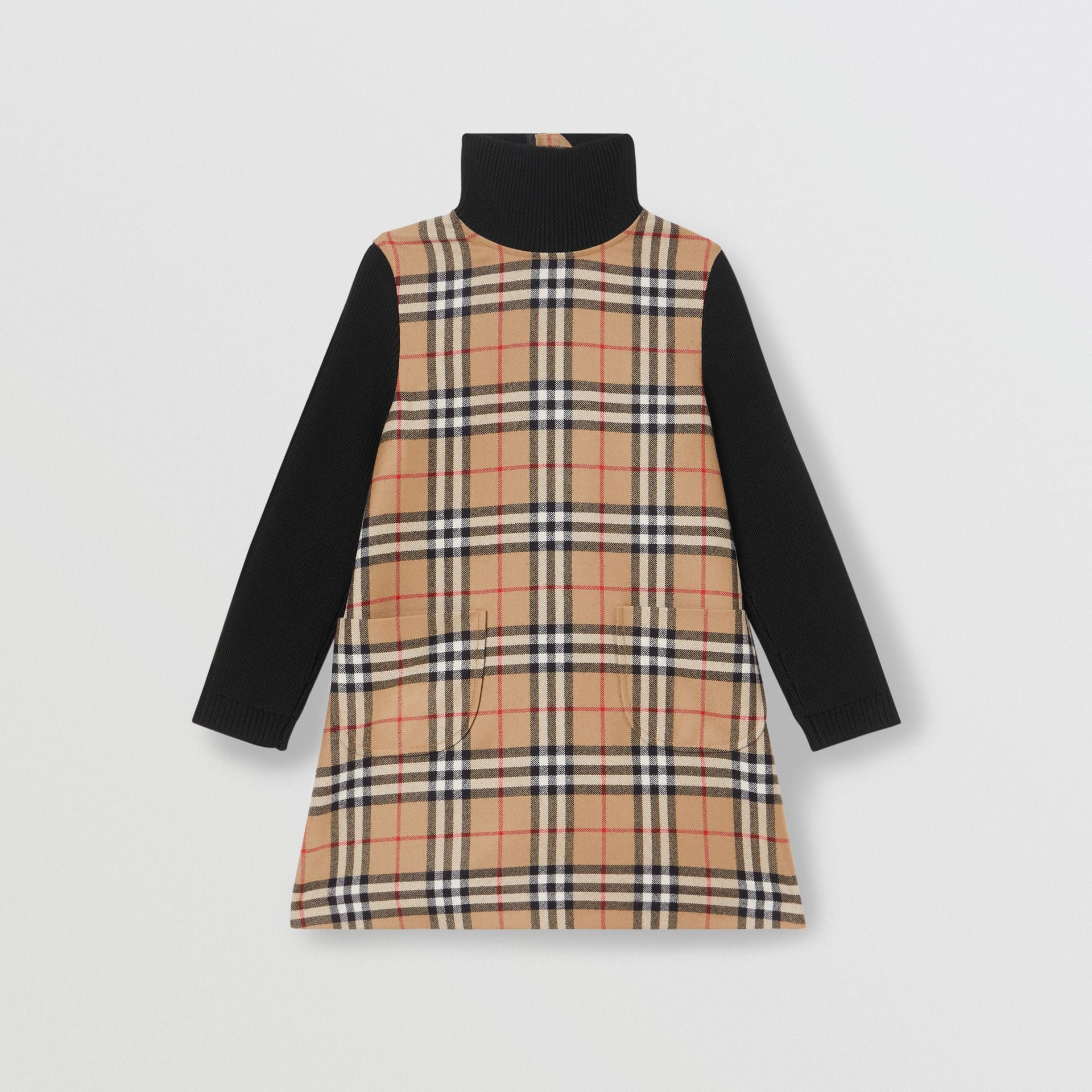 Girls Archive Beige Check Wool Dress