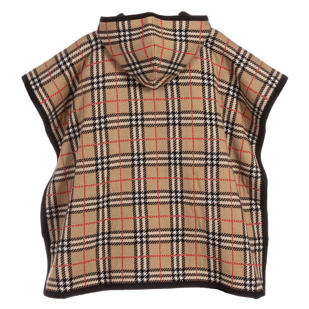 Girls Beige Check Wool Coat