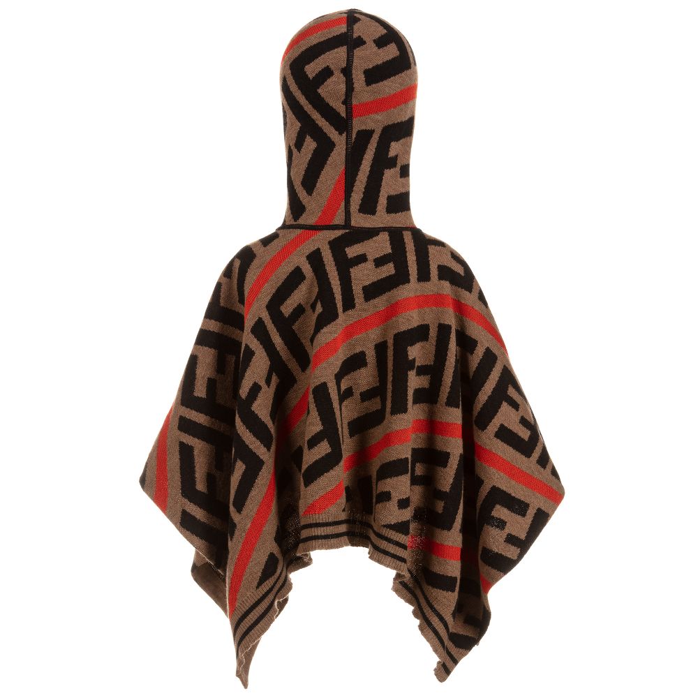 Girls Brown Hooded FF Logo Cape