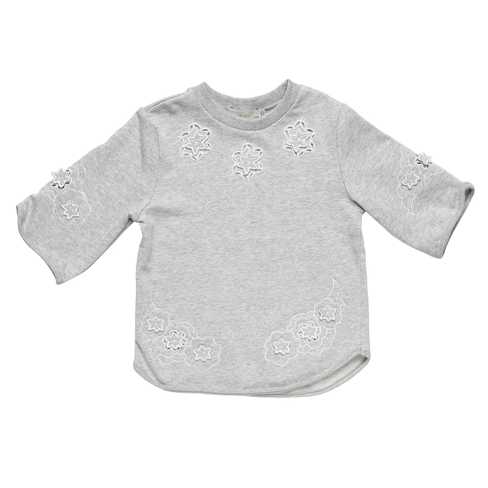 Girls Grey Cotton Featuring Floral Applied Trims Sweatshirt - CÉMAROSE | Children's Fashion Store