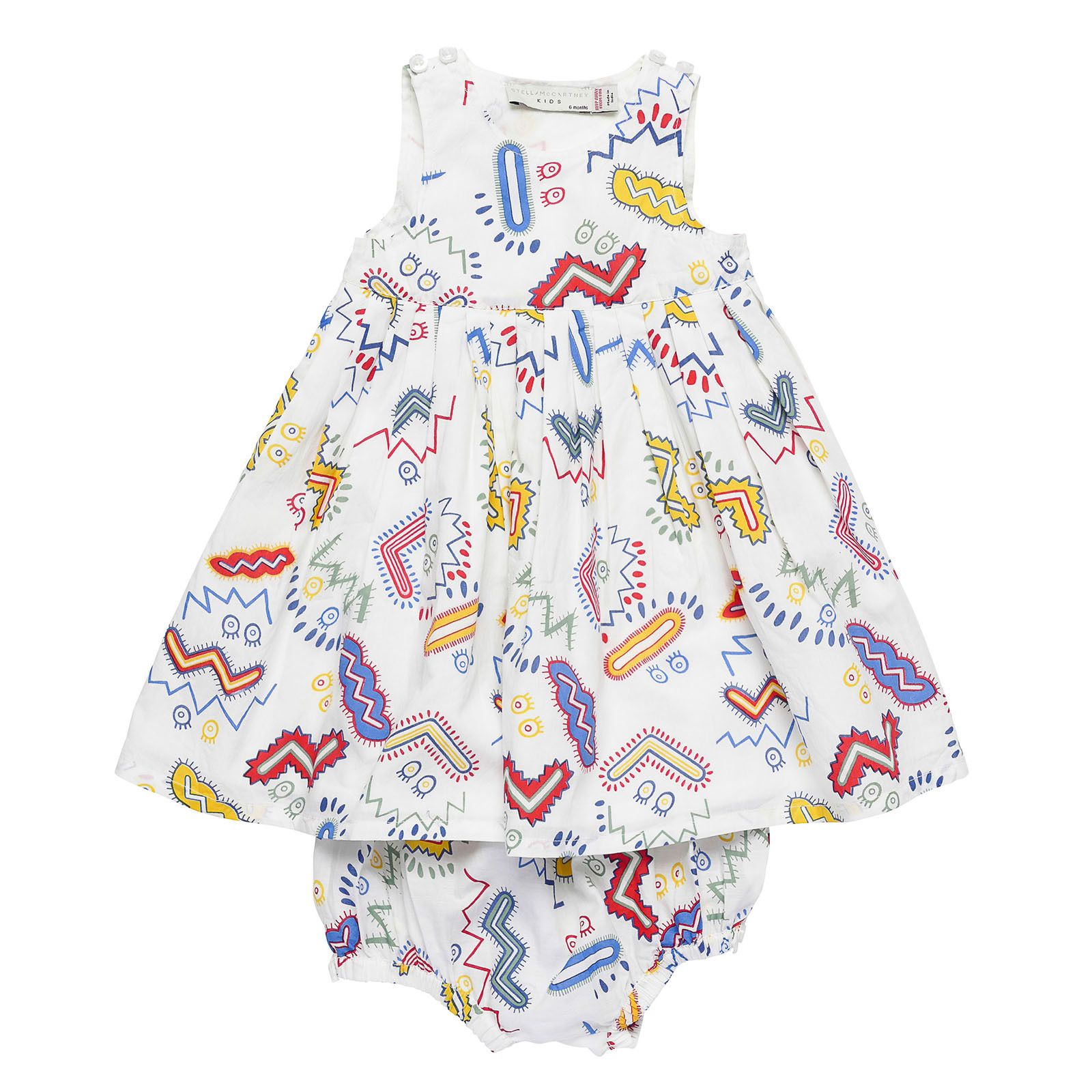 Baby Girls White Cotton Zig Zag Printed Dress With Bloomers - CÉMAROSE | Children's Fashion Store