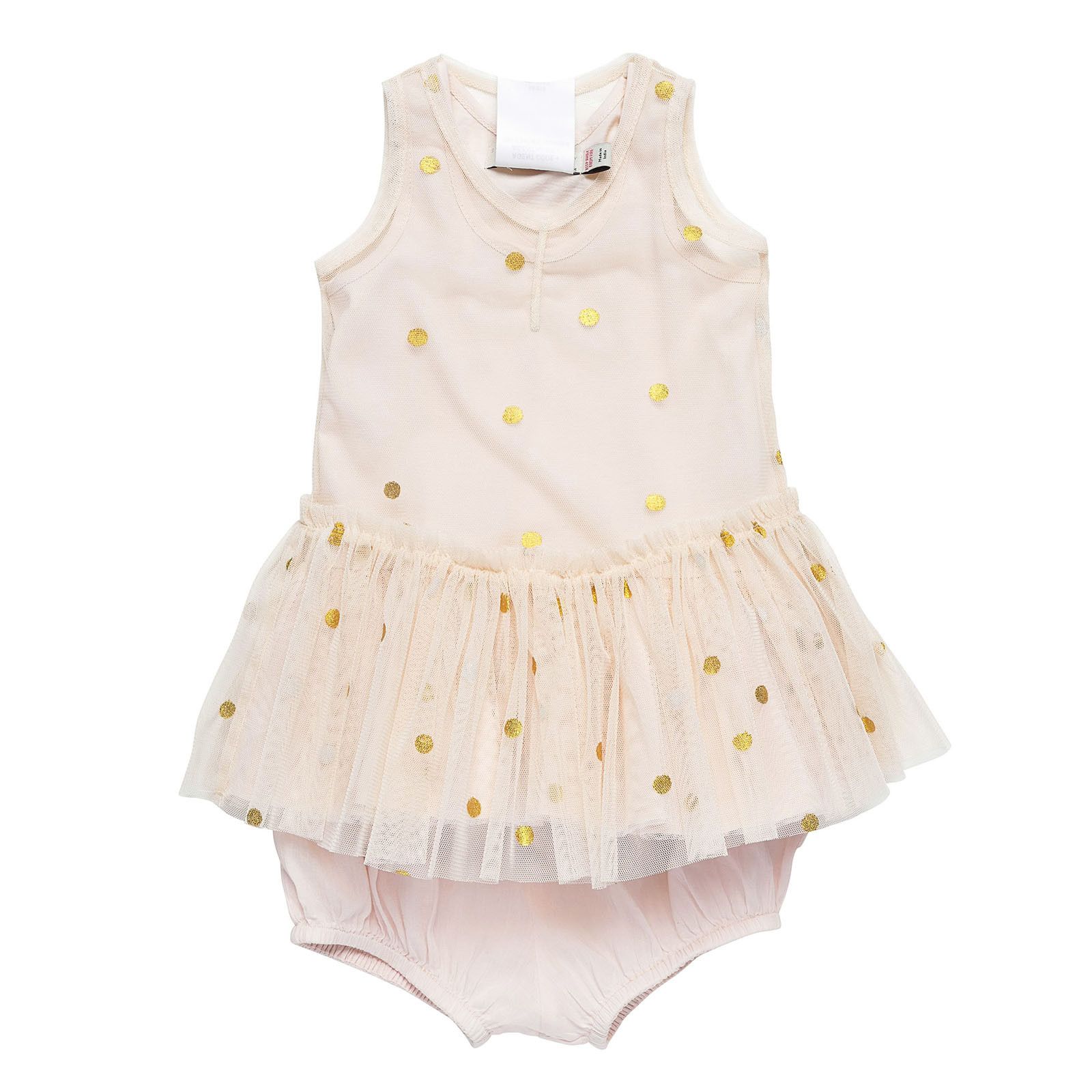 Baby Girls Beige Gold Spot Trims Woven Dress With Bloomres - CÉMAROSE | Children's Fashion Store