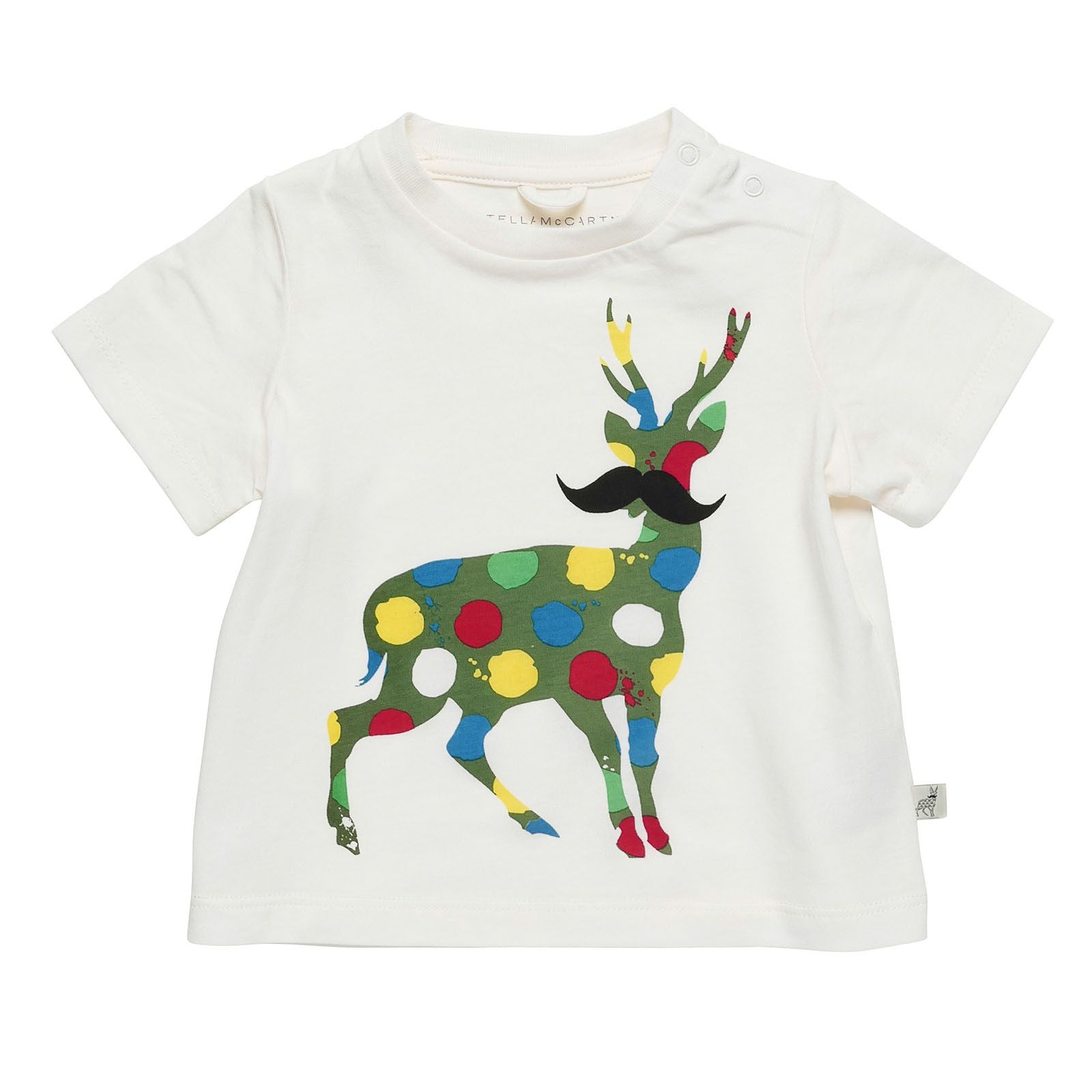 Baby Girls White Stella McCartney Kids Logo Green Deer Printed Cotton T-Shirt - CÉMAROSE | Children's Fashion Store
