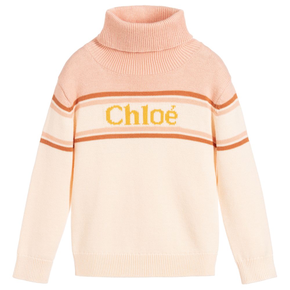Girls Light Pink Turtleneck Logo Sweater