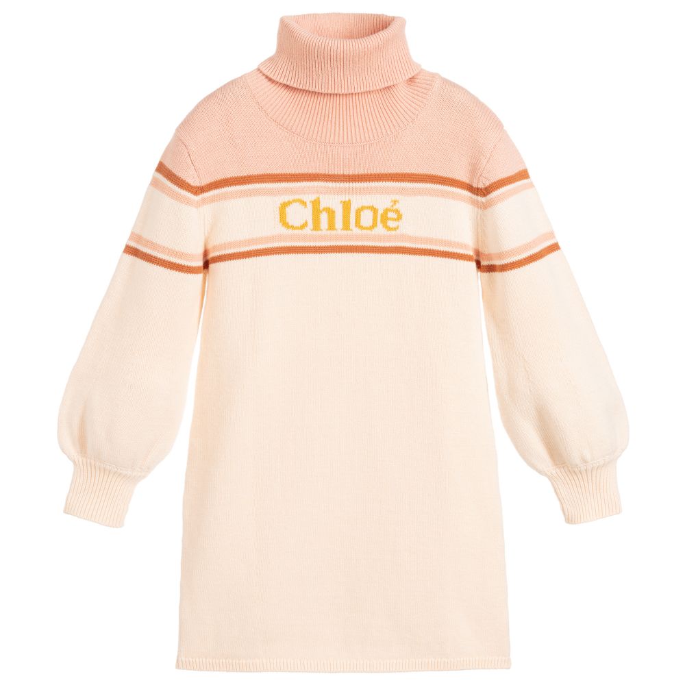 Girls Pink Turtleneck Logo Dress