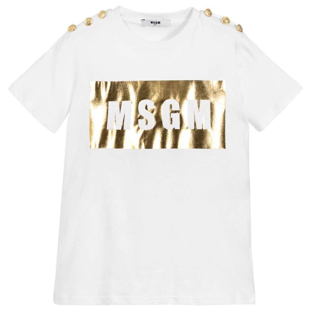 Girls White Logo Cotton T-shirt