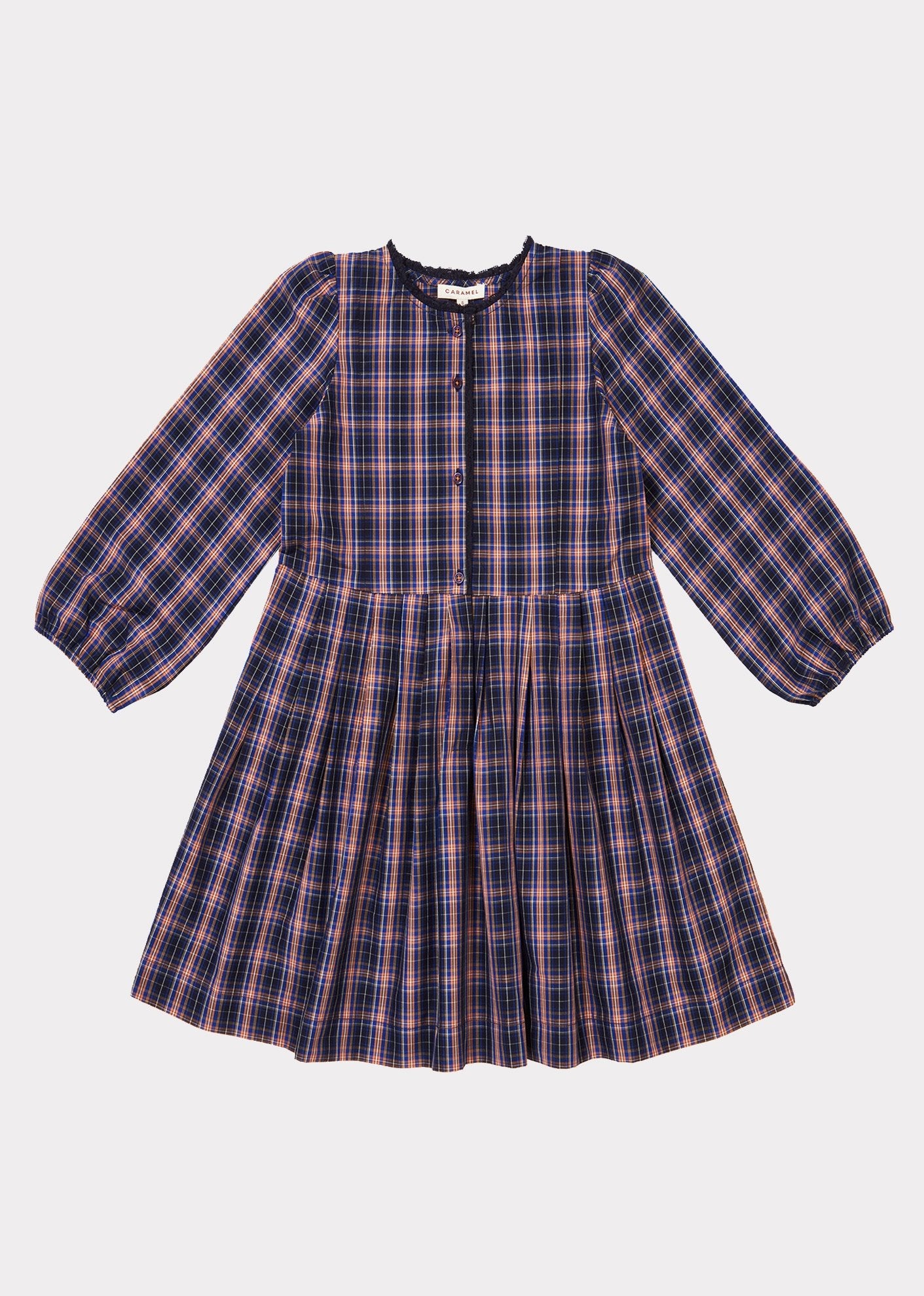 Girls Navy Check Cotton Dress