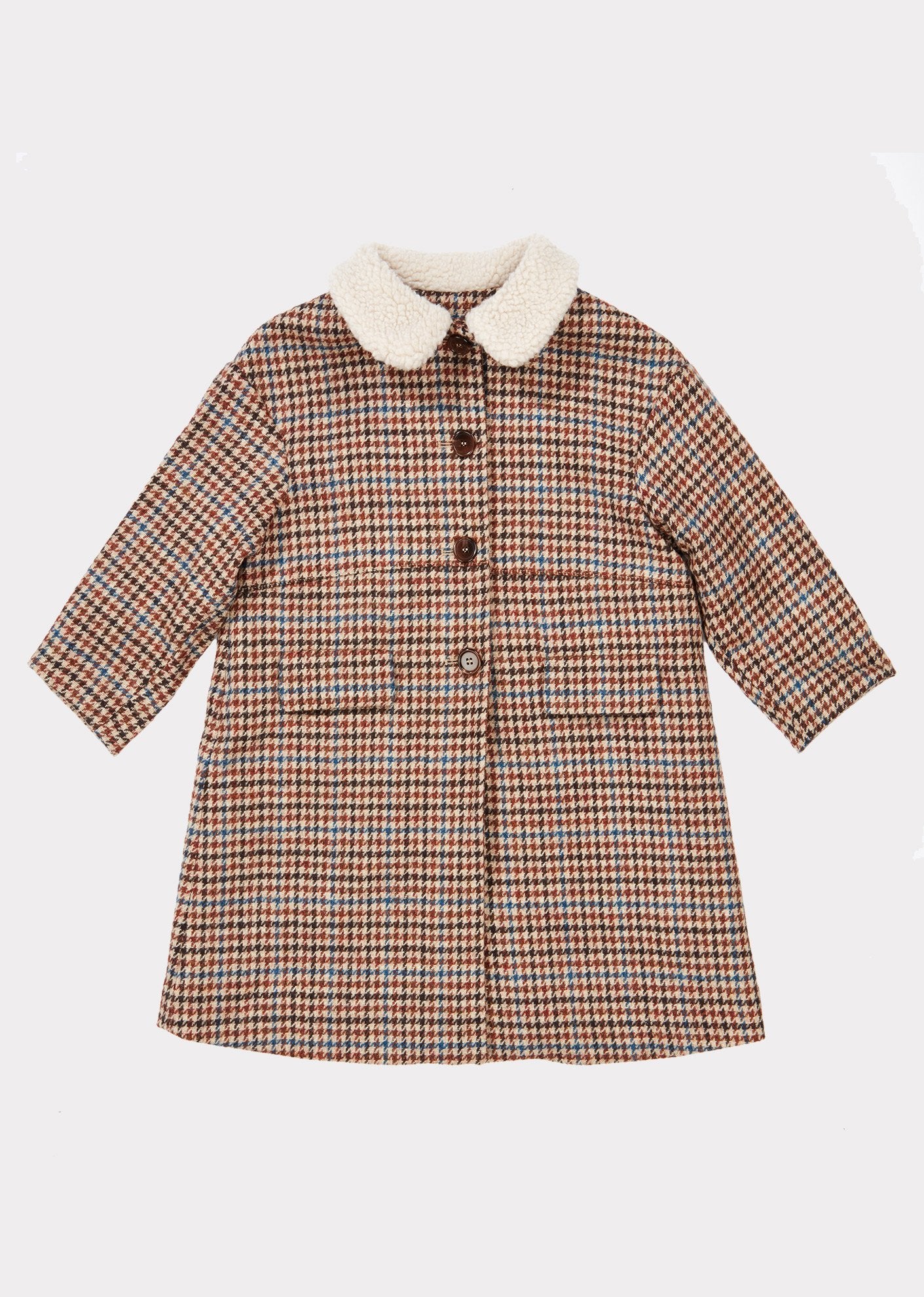 Girls Beige Check Wool Coat