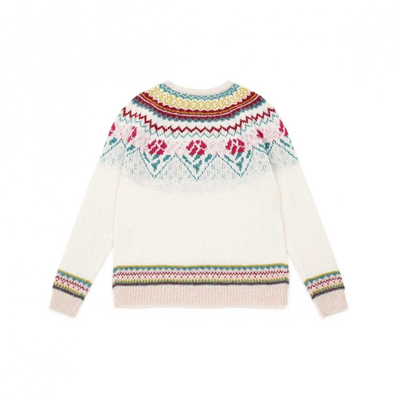 Girls White Embroidered Sweater